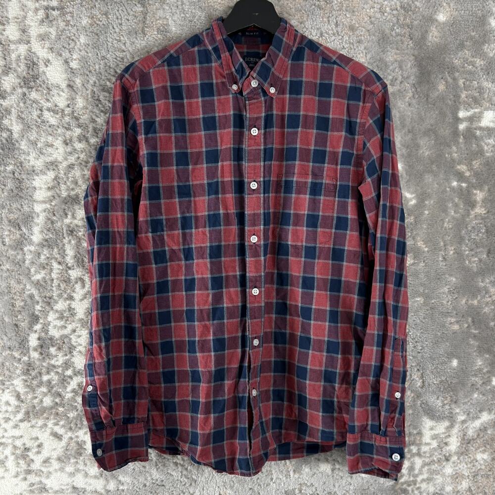 J Crew Size M Plaid Casual Button Shirt Red Long Sleeve Collar Cotton
